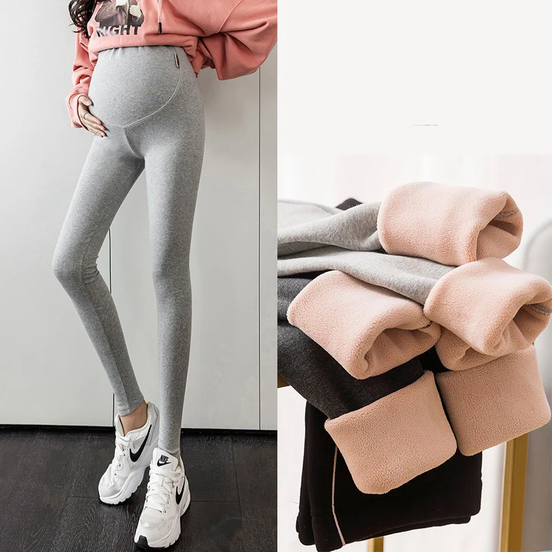 Four Seasons Thick Warm Plus Velvet Cotton Maternity Legging Thermal Fleece Belly Pants Clothes for Pregnant Women Pregnancy 4