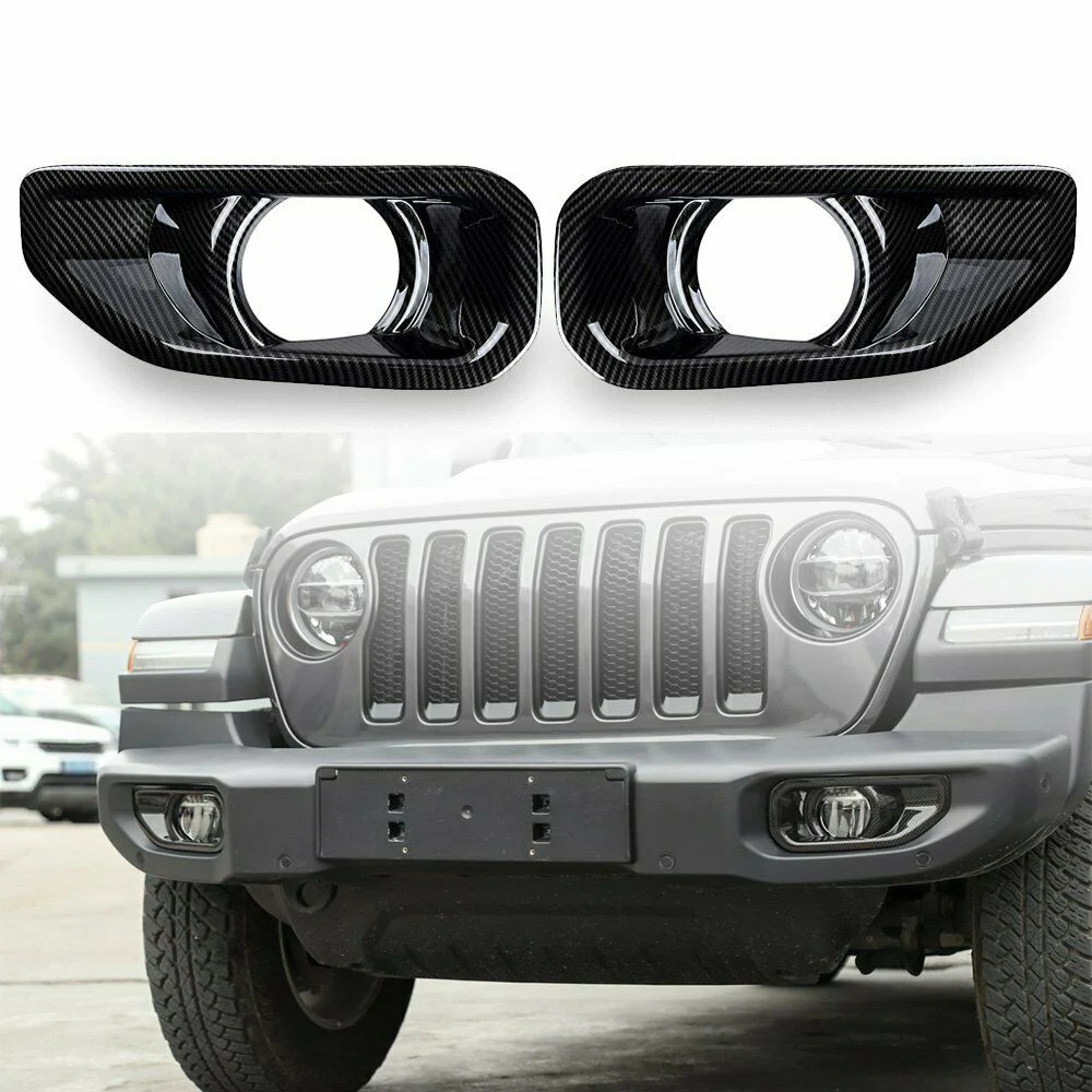 Fibra De Carbono Frente Fog Light Cover, Decoração Guarnição para Jeep Wrangler JL 2018