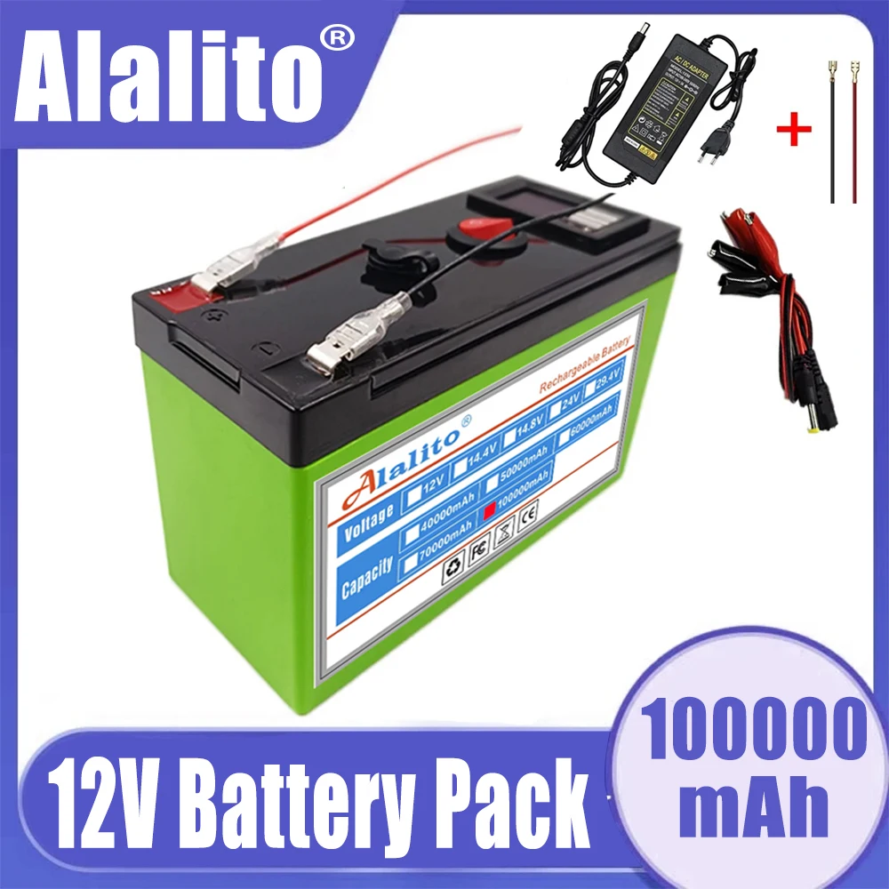 

12V Battery 100Ah 18650 lithium battery pack Rechargeable battery for solar energy electric vehicle battery+12.6v3A charger