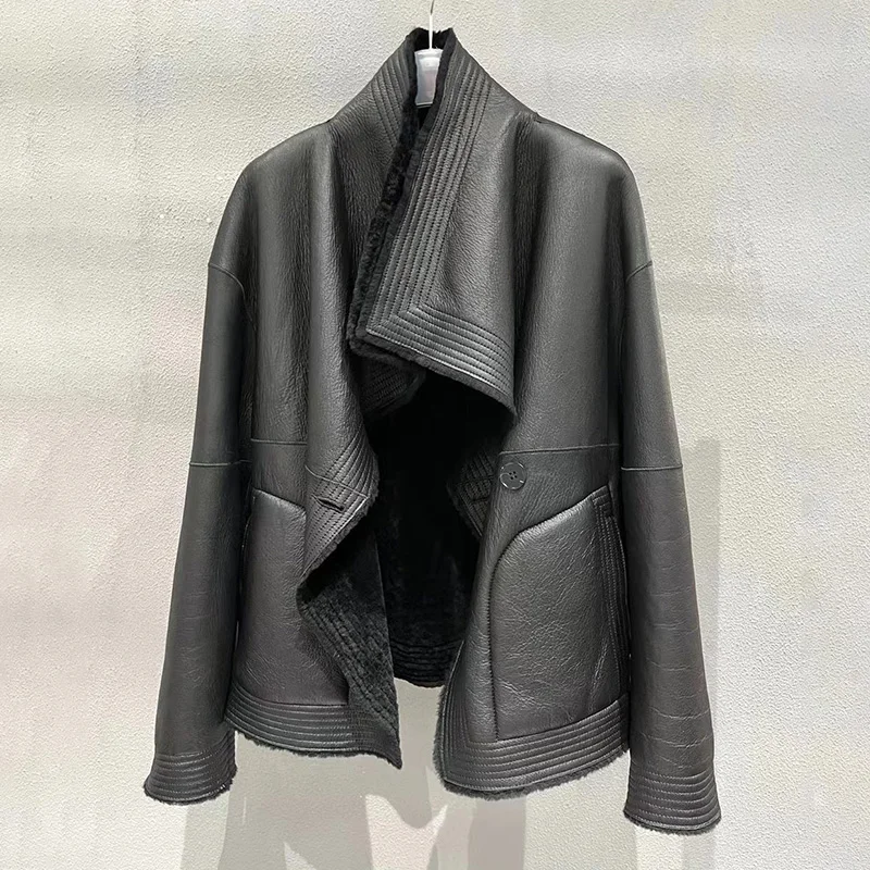 Lady Winter Jackets Genuine Sheepskin Shearling Jackets Women Double Face Leather Coats Wool Natural Leather