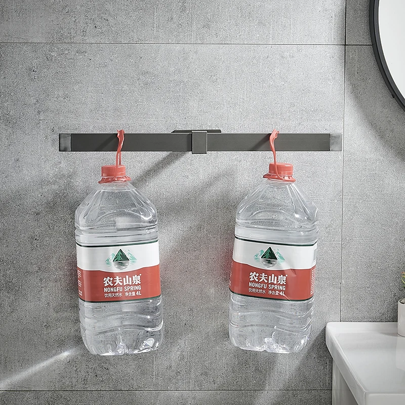 Gunmetal towel bar shelf space aluminum bathroom towel shelf Creative telescopic bar kitchen bathroom rack