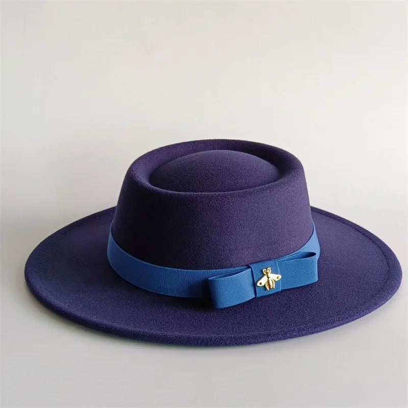 Fliege, Fedora-Fedora-Hut, Bienenschleife, Winter, rund, konkav und konvex, flache Oberseite, Schleife, elastisches Band, roter Jazz-Hut für Herren und Damen – Detail 35