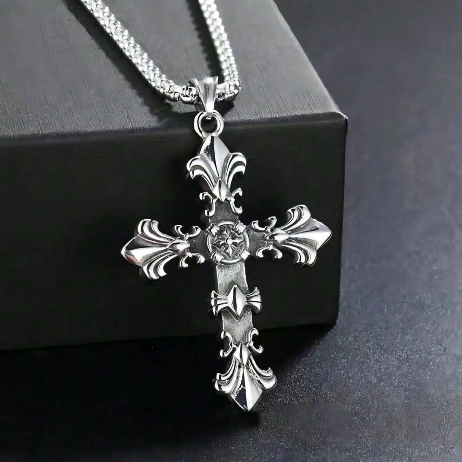 Unisex Cross Necklace, Titanium Steel Pendant and Cross Earrings, 24