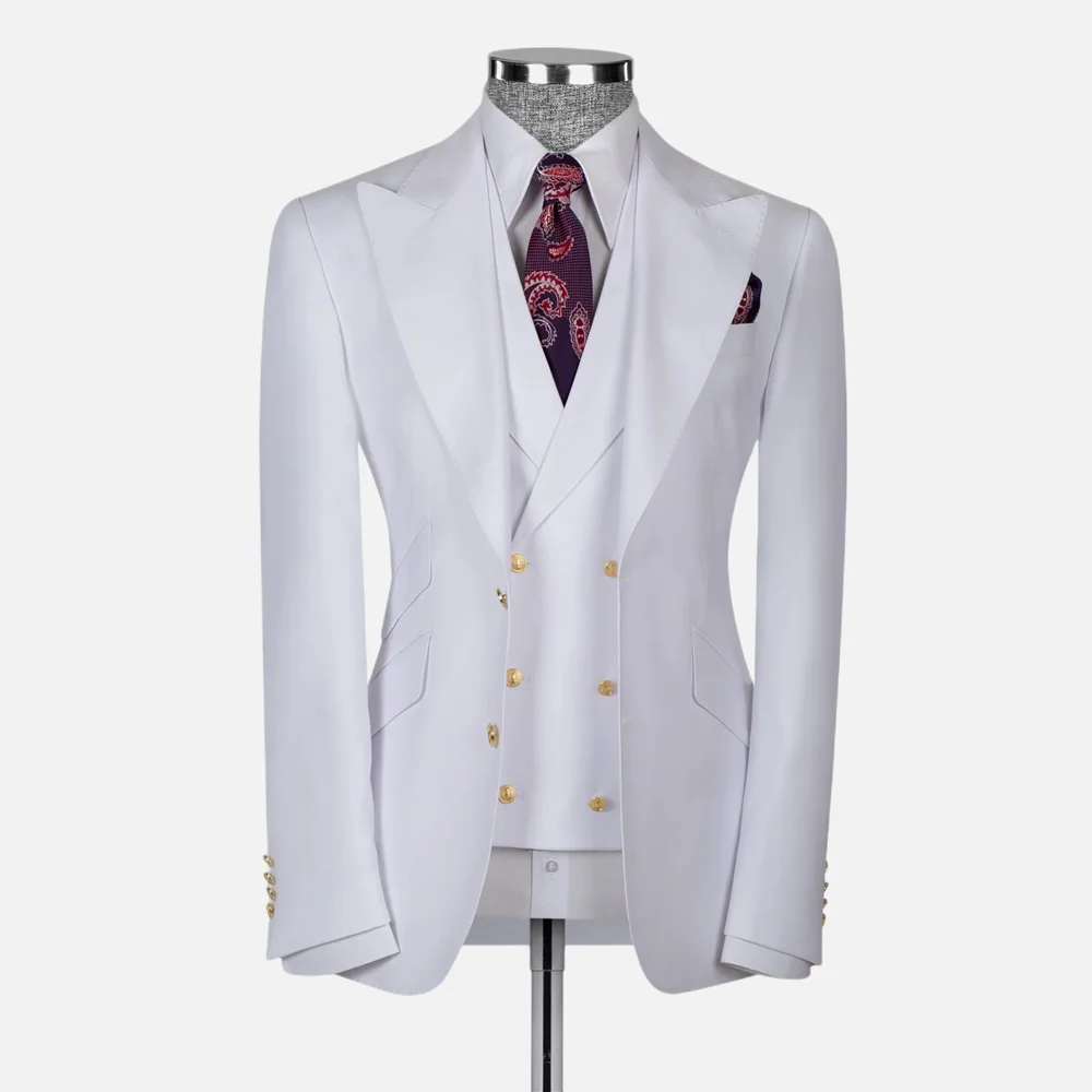

Classic Wedding Man Suits White Formal Groom Tuxedo 3pc Blazer Vest Pant Groomsman Prom Party Suit