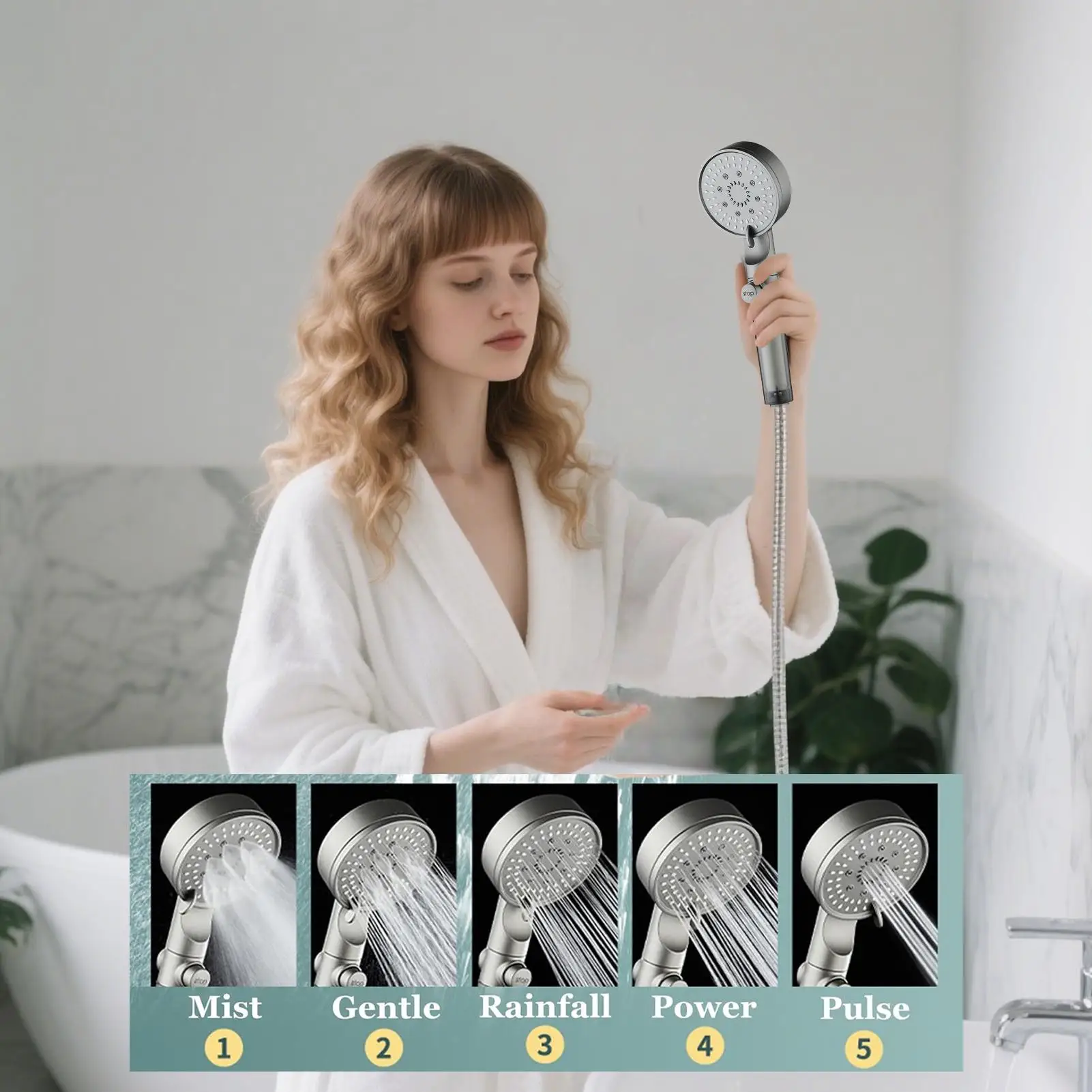 High Pressure Handheld Shower Head 5 Modes Adjustable Shower Heads Water Saving Spa Shower Head Sprayer Bathroom Accessories