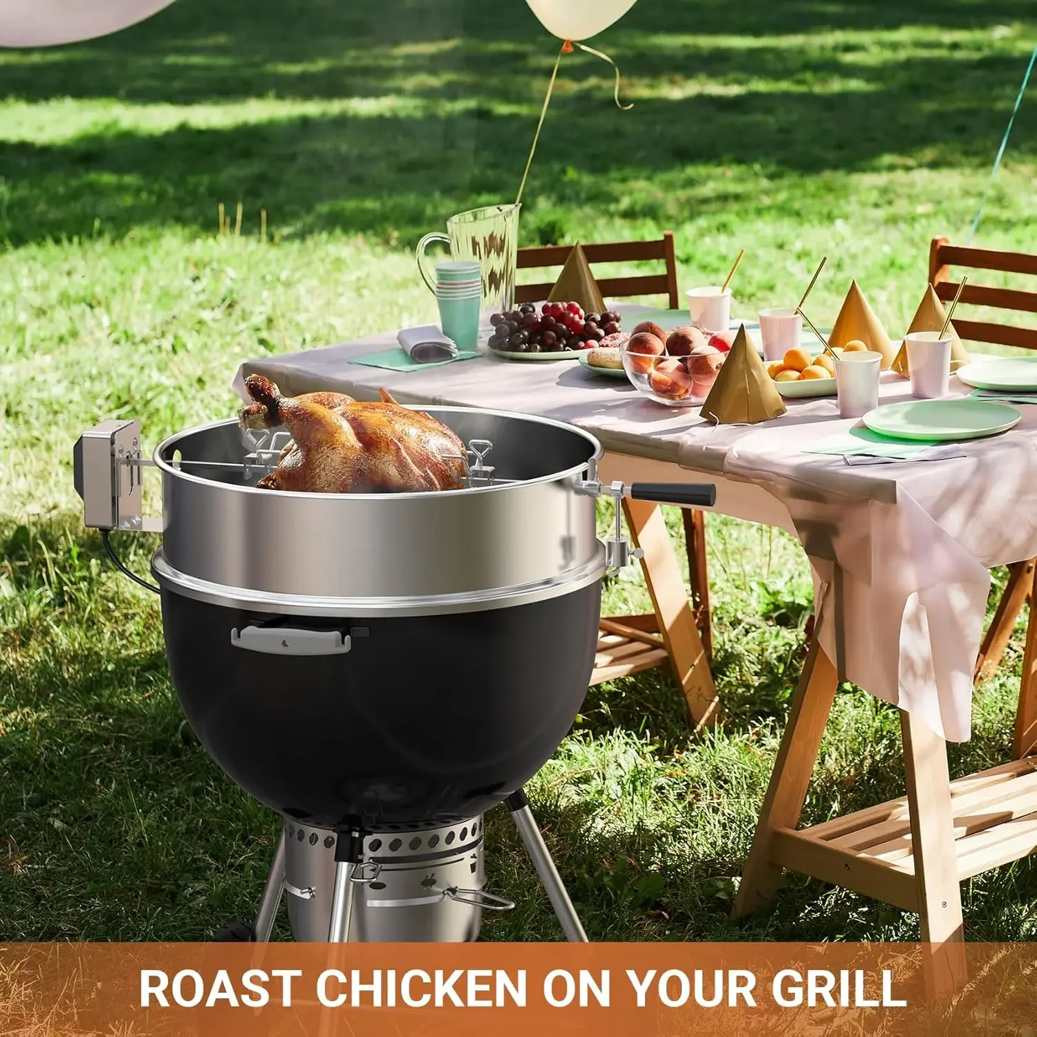 Stainless Steel Rotisserie Ring Kit for Weber 22 Inch Charcoal Kettle and Other Similar Grills 5