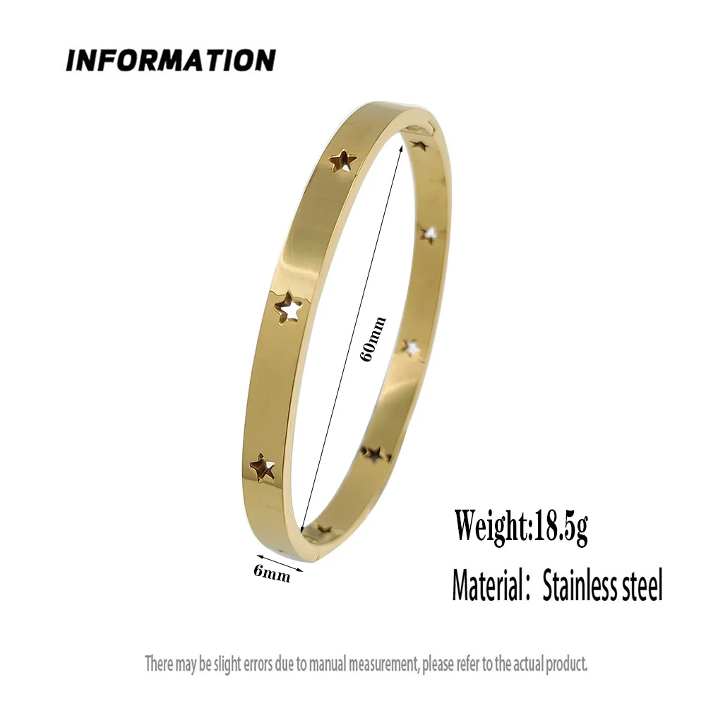New stainless steel five-pointed star gold-plated bracelet, classic C-shaped silver bracelet for women, wedding party jewelry 6