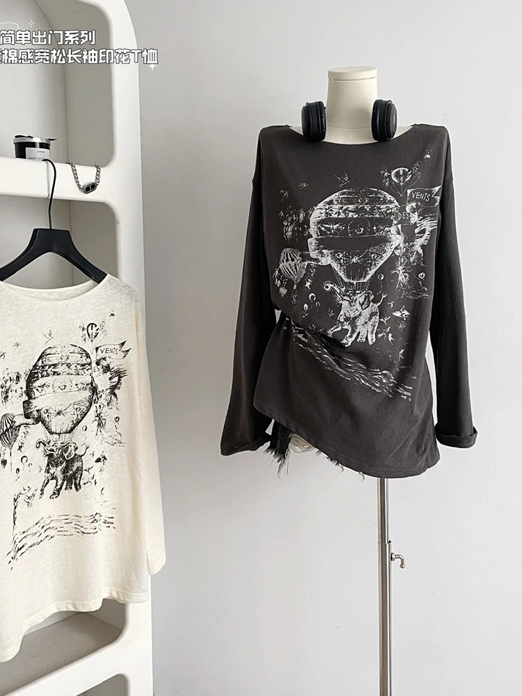 

Fall Women Harajuku Fashion T-Shirts Long Sleeve Tees Grunge Gothic Graphic Tops Cyber Oversize Y2k Streetwear Loose Casual Tide
