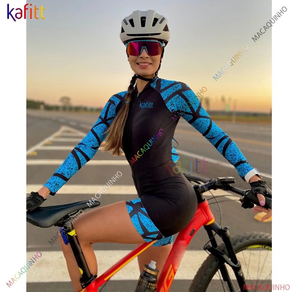 

Women's Cycling Jumpsuit Blue Long Triathlon Professional Skinsuit Bicycle Clothing Wholesale Resale Cheap Macaquinho Ciclismo