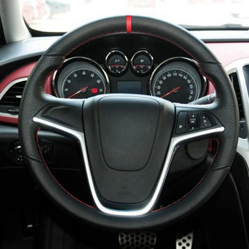 Schwarzer Kunstleder-Lenkradbezug für Opel Mokka 2013–2016, Opel Insignia 2009–2013, Astra J 2010–2015, Meriva – Detail 1