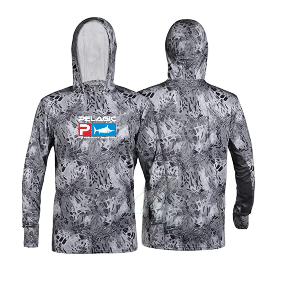 Pelagic Exo-Tech 2.0 Light Grey Hooded Fishing Long-Sleeve Shirt for Men -  Light Grey - M