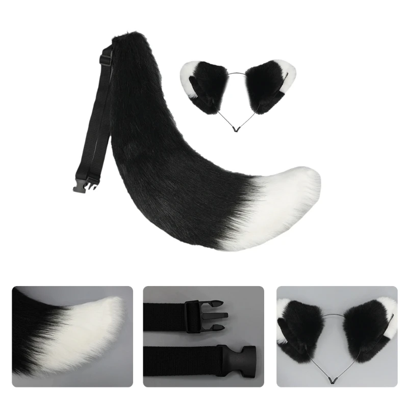 41QC Einstellbare Taille Schnalle Schwanz Schwanz Katzen Clip Ohren Sets Faux Pelz Schwanz