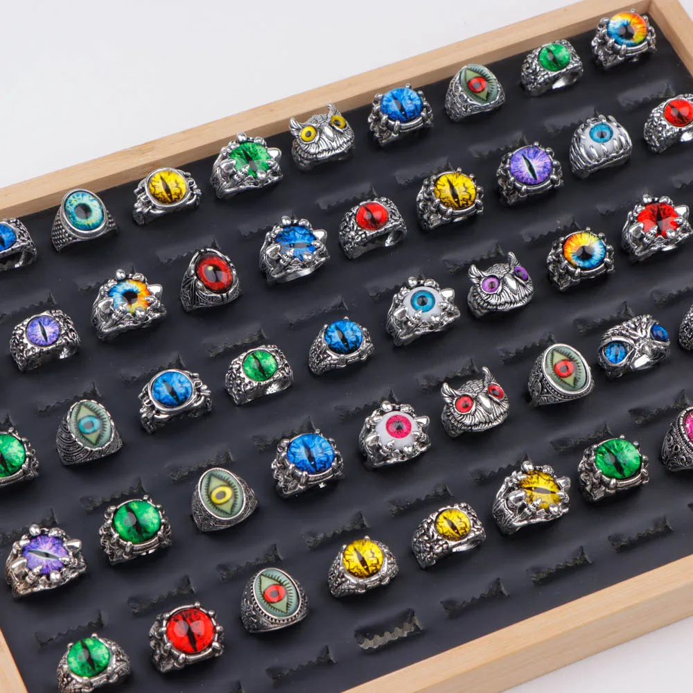 10/20/30/50Pcs/Lot Fashion Punk Rock Skull Snake Eye Animal Rings For Men Multiple Styles Mix Jewelry Party Gifts Wholesale 2