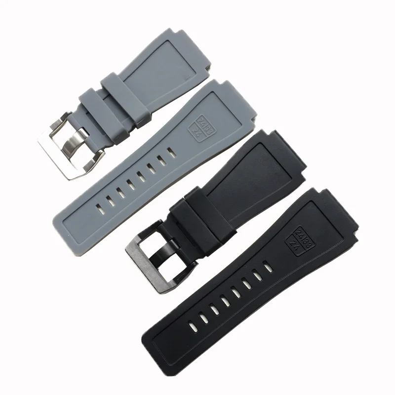 Convex Silicone Rubber Men's Watchband - Black Grey, Soft Waterproof Strap, 34mm*24mm