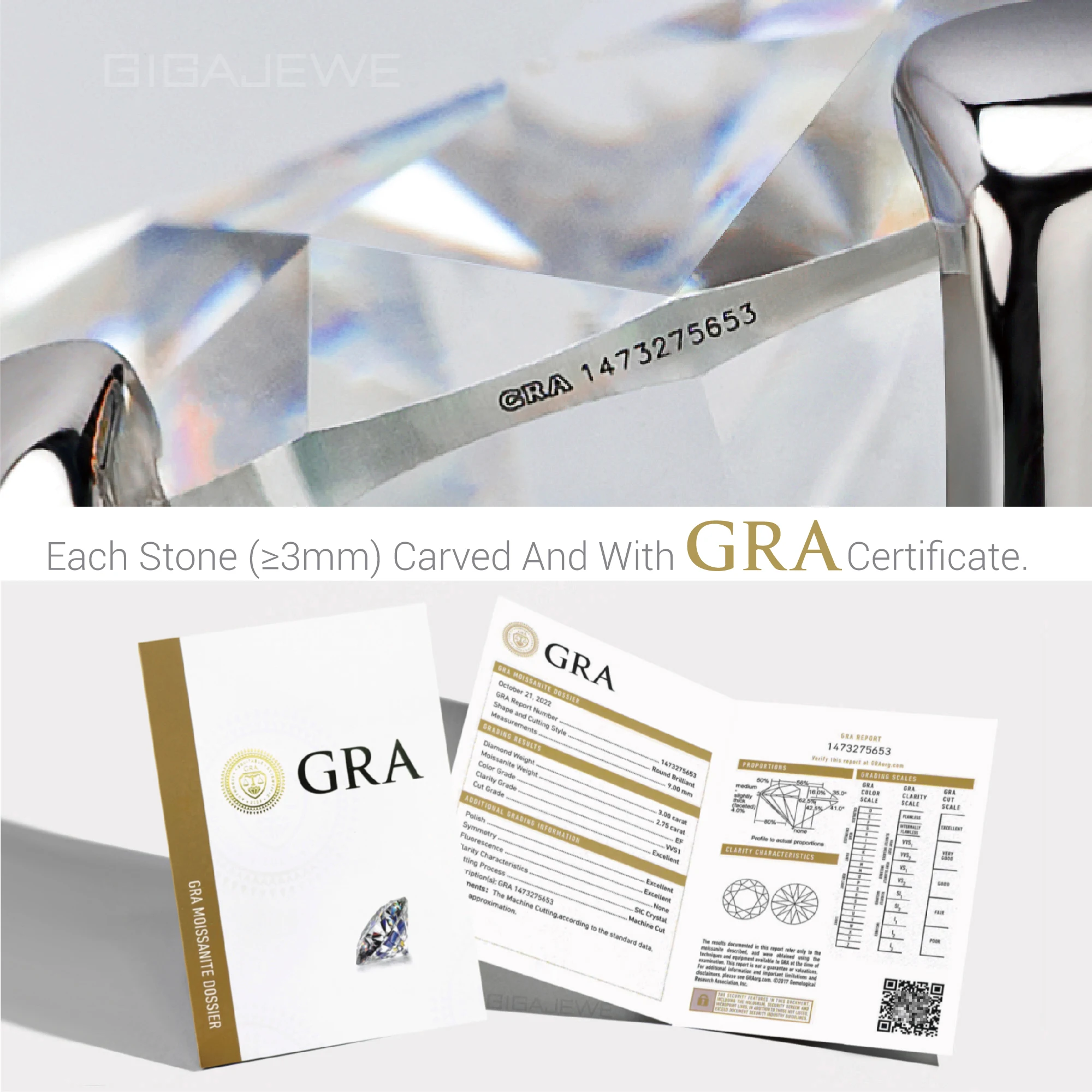 GIGAJEWE 1ct 6.5mm Round Cut D VVS1 Moissanite 925 Silver Ring Diamond Test Passed Fashion Claw Setting Girl Women Gift 5