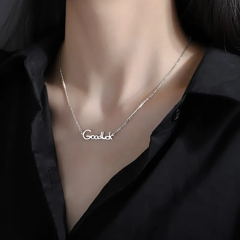 925 Sterling Silver Goodluck Lucky Letter Pendant Necklace for Women Clavicle Chain Party Cute Jewelry Accessories Gifts