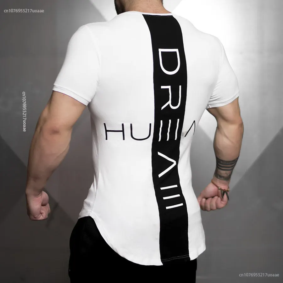 

2023 New Male Printed Tee Tops Men Gyms Fitness Bodybuilding Workout t shirt Skinny T-shirt Summer Fashion Casual Brand Clothing