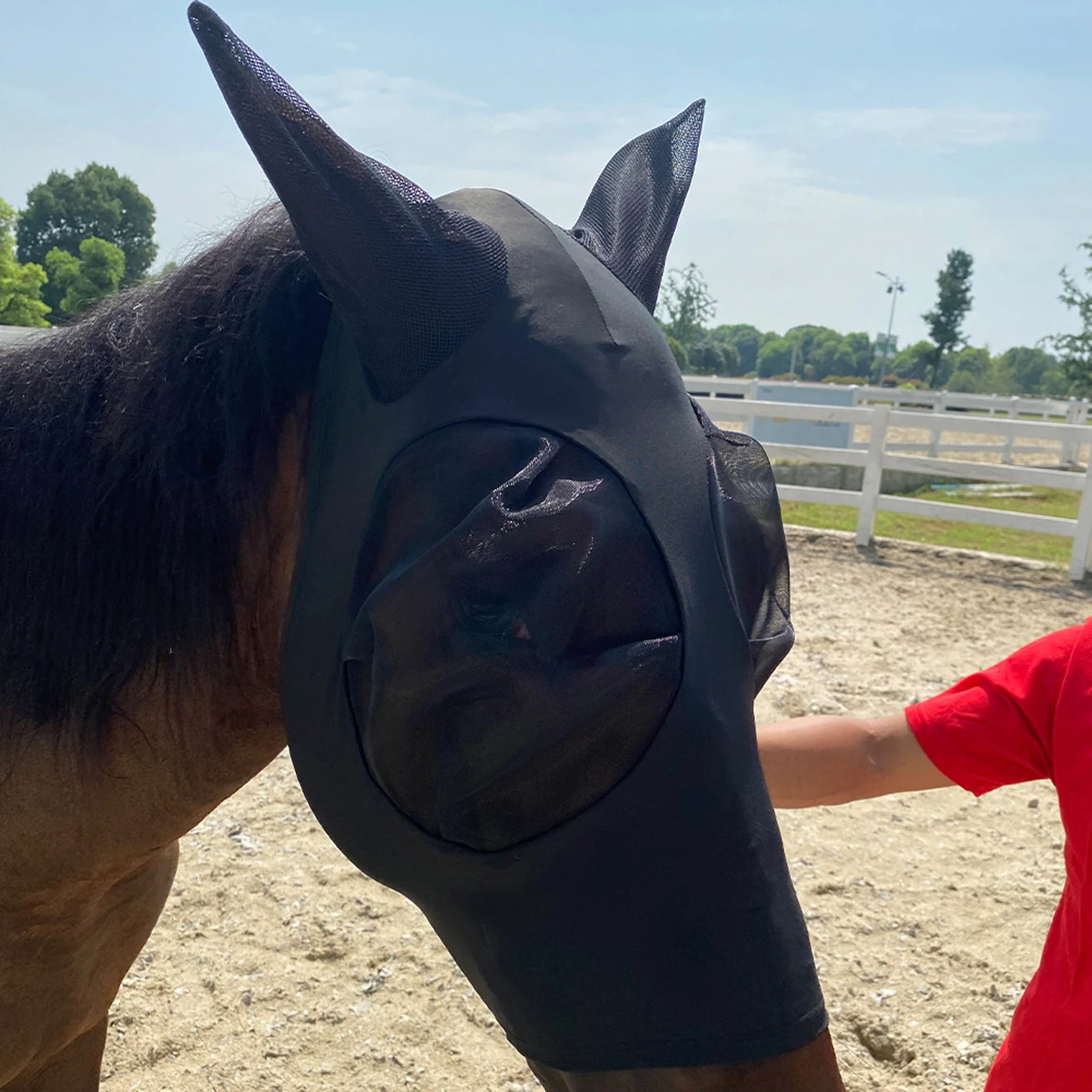 Horse Fly Mesh Face Guard With Ears Comfort Elasticity Soft Sun Protection Equine Mask Horses -Masks Stretch Bug Eye Horse Mask