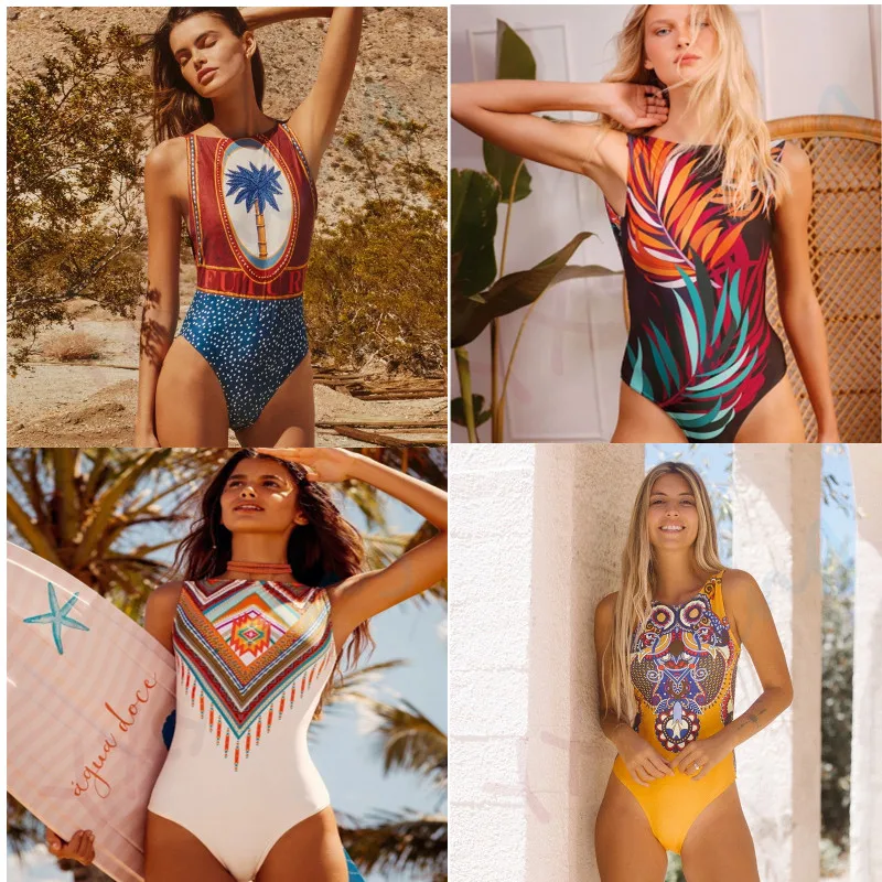 

Новинка 2023, цельные купальники с этническим принтом для женщин, костюм для серфинга без рукавов, женский купальник, одежда для ванны, пляжная одежда, купальник