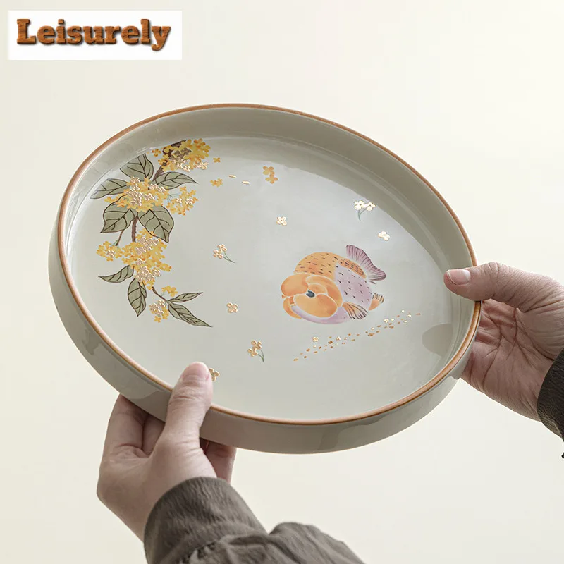 Plant Ash Gold Osmanthus Fish Tea Tray Cake Rack Coffee Storage Board Organizers Desk Dishes For Serving Cafes Supplies Craft