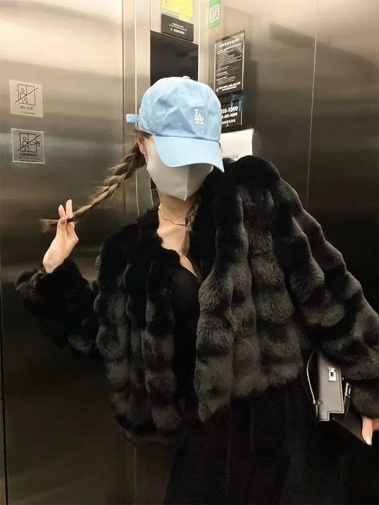 Luxury Short Faux Rabbit Furs Jackets Elegant Thicken Winter Coats Imitate Mink Warm Jaqueta Korean Fashion Women Furry Overcoat