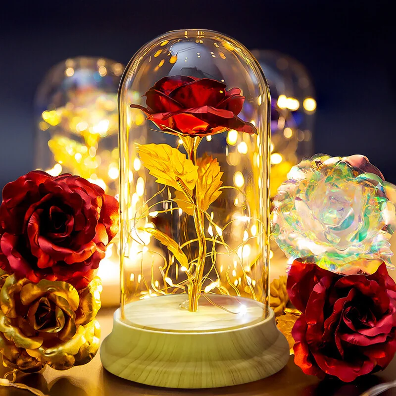 

LED Flower Night Light Golden Rose Leaf Flower PVC Cover Lamp Romantic Valentine's Day Gift Birthday Mother's Day Gift
