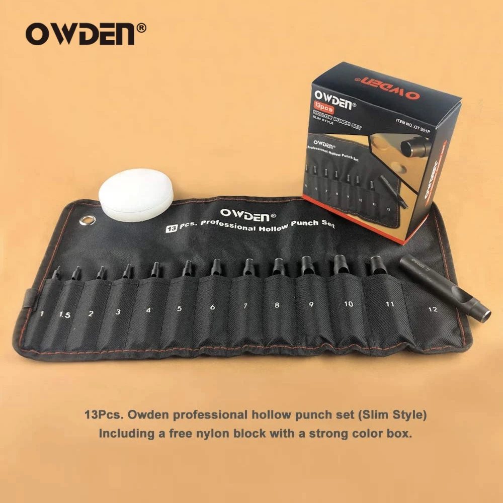 OWDEN 13개 가죽 중공 구멍 펀치 세트 도구 1-12mm 샤프 커팅 펀처