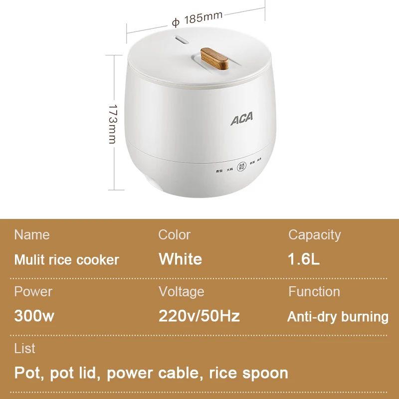Multifunctional Rice cooker 1.6L 220V One-person Small ACA Classic 1kg Portable