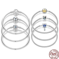 925 Silver 17-20CM Heart Pave Zirconia Original Bracelets Infinity Bracelet Fit DIY Charms Bead Birthday Jewelry Gifts Hot Sale 2