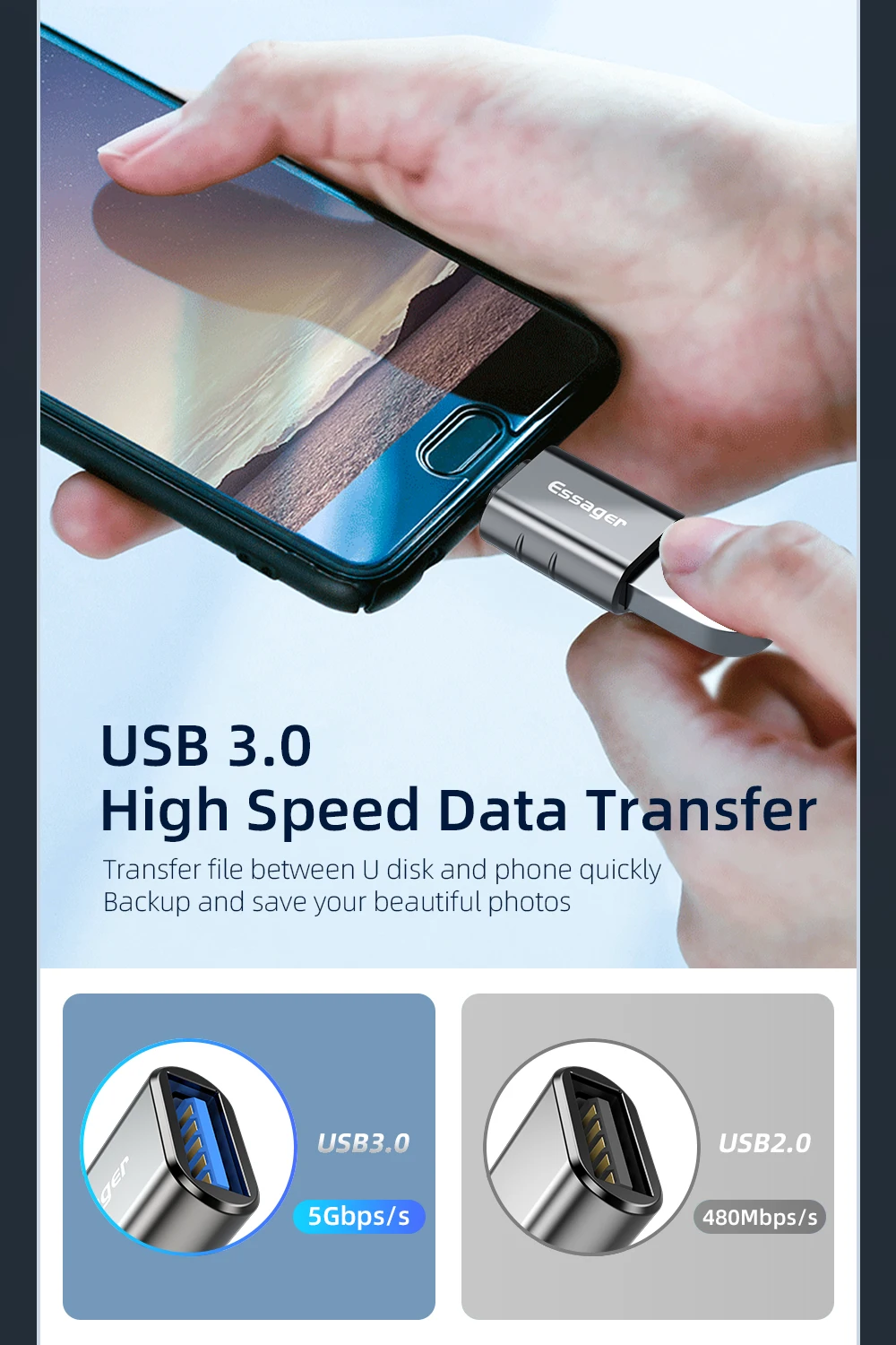 Essager USB 3.0 Typ-C OTG Adapter Typ C USB C Stecker auf USB Buchse Konverter für MacBook Xiaomi Samsung S20 USBC OTG Stecker – Detail 14