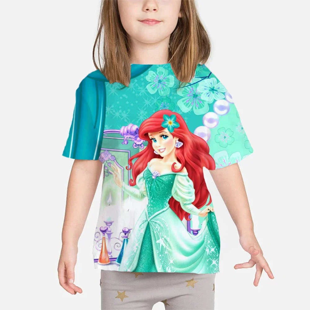 

2024 Summer Disney Movie Frozen 3d Print T-shirt Girl Princess T-shirt Casual T-shirt Top Children 1-14 Years Old Tshirt Clothes