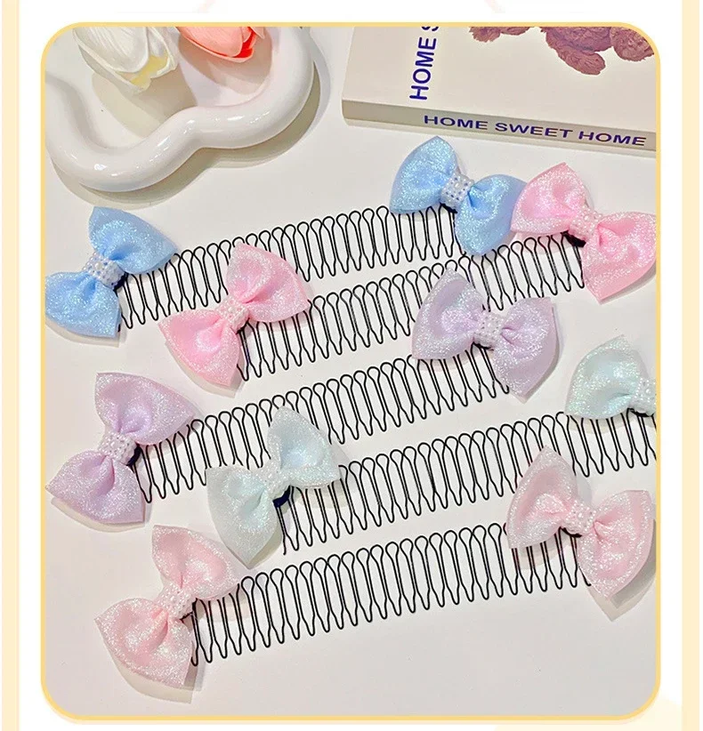 Description Picture 2 of item1Pc Cute Bow Invisible Broken Hair Hairpin Adult Tiara Tools Roll Curve Needle Bangs Fixed Insert Comb Styling Accessories Women