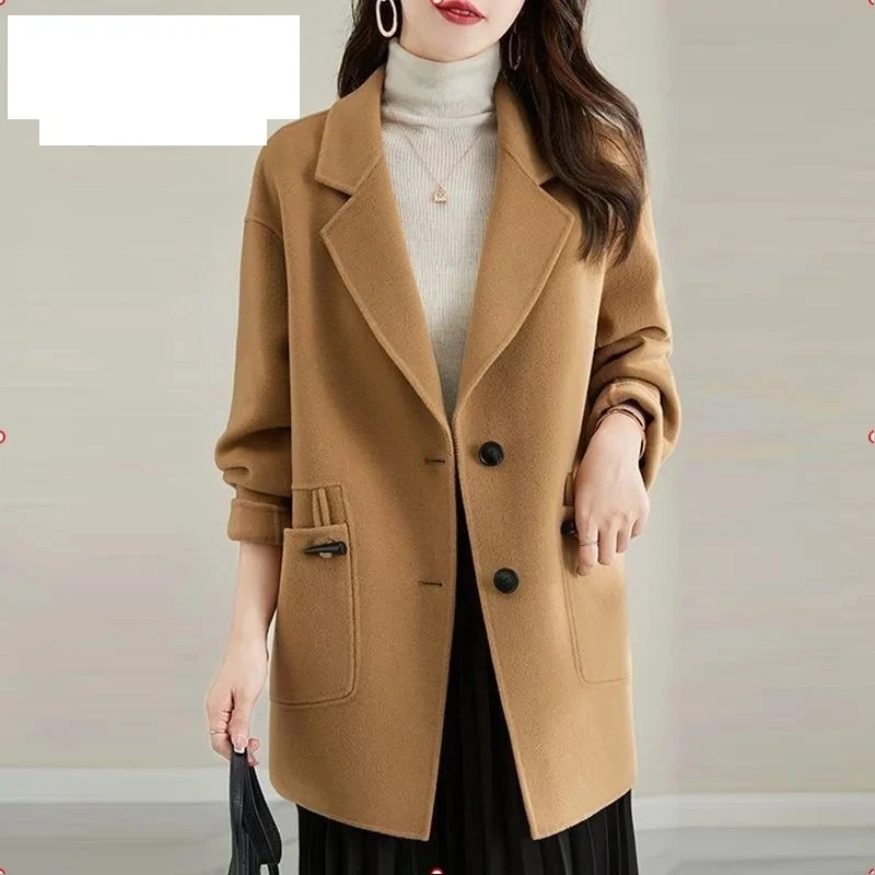 

2024 Autumn Winter New Female Fashion Thickening Woolen Cloth Overcoat Women Korean Loose Fashion Versatile Woolen Cloth Coat