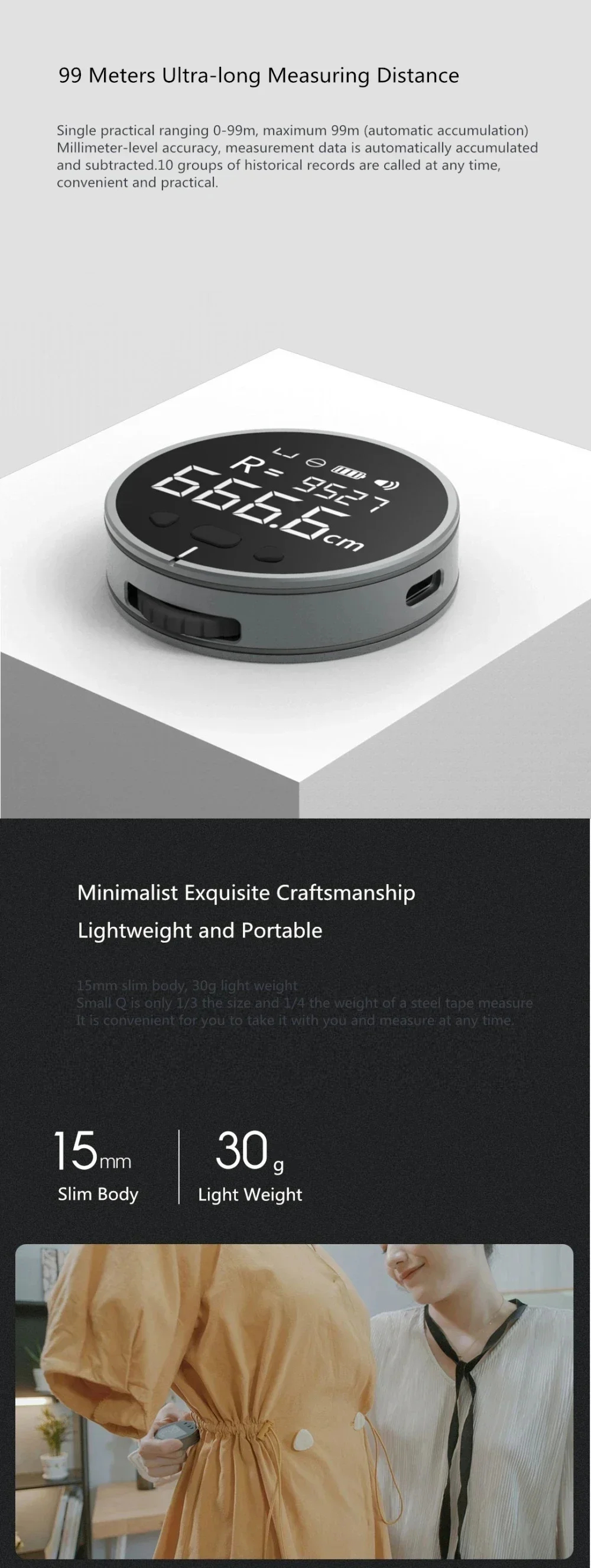 Electronic Ruler Rechargeable 8 Functions Rangefinder Portable HD LCD Screen Long Standbuy Multifunction Ruler