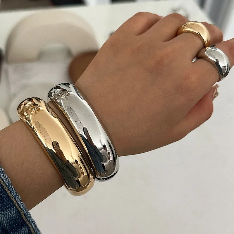 Punk Hip Hop Heavy Metal Spring Bangles Exaggerated Vintage Fashion Gold Silver Color Bangles Women Bracelets Jewelry Gifts