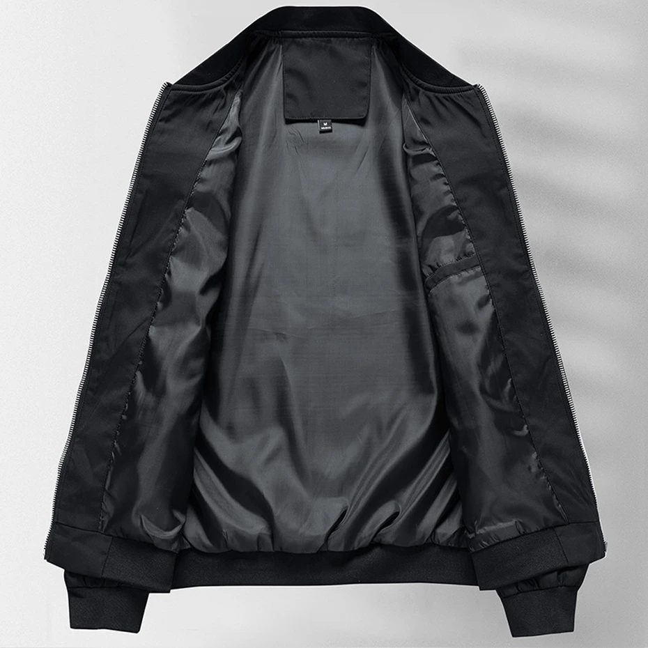 Baseball Jacket Men Fashion Casual O-neck Jacket Coat Male Spring Autumn Slim Fit Coats Outerwear Black