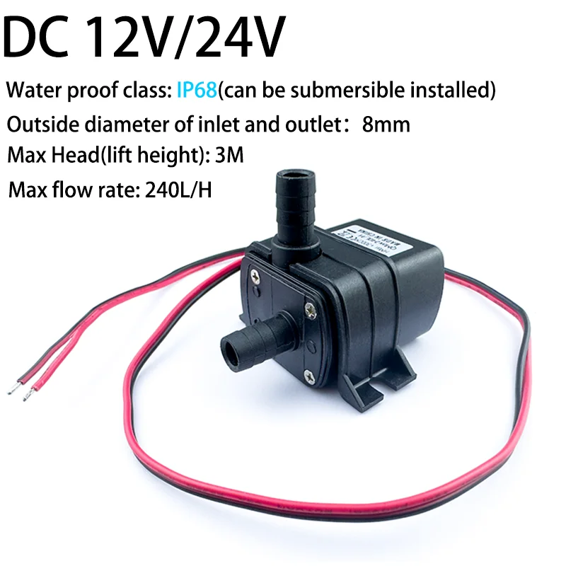 Pompe d'aquarium silencieuse 4.8W 5.8W 240L/H, DC 12V 24V, moteur solaire sans balais, pompe Submersible de circulation pour piscine
