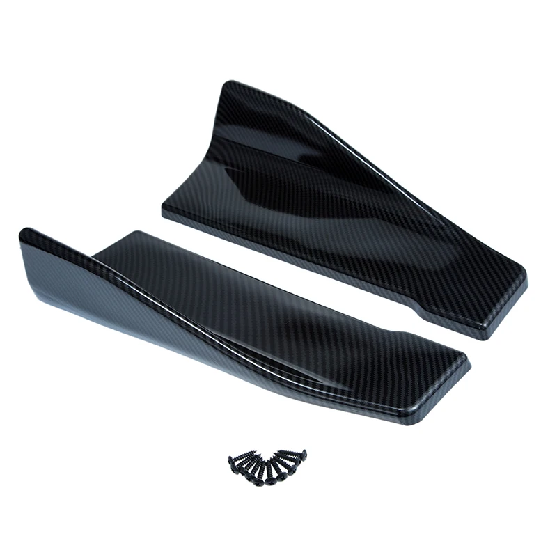 Universal Car Spoiler Lateral Front Bumper Rear Side Skirt Lip Rocker Wings Carbon Fiber Glossy Black Protection Trims Styling