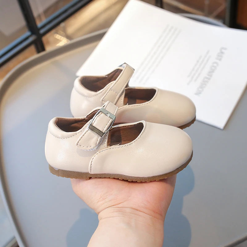 Children's Small Leather Shoes Size 21-30 Four Seasons Beige Boys Girls Shoes Brown Simple Versatile Kids Baby Single