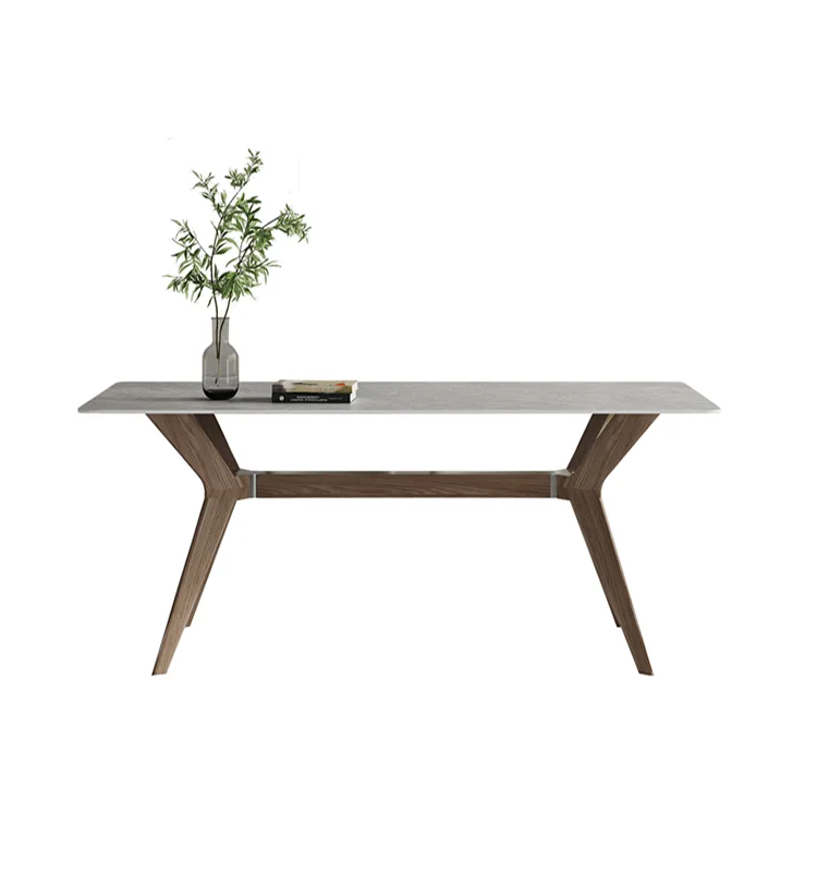 

Rock board solid wood rectangular household small unit Nordic style dining table and chair combination