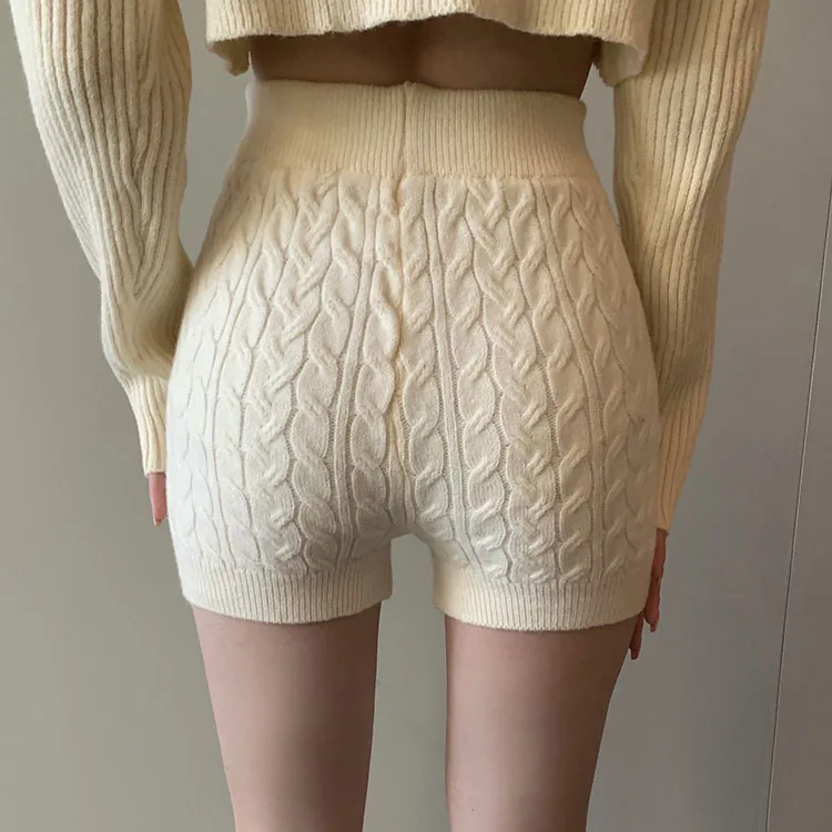 Sólida Casual Malha Torção Shorts Roupas Femininas Moda Cintura Alta Bodycon 2022 Primavera Verão Curto Femme Branco Cor 13 Computers & Electronics