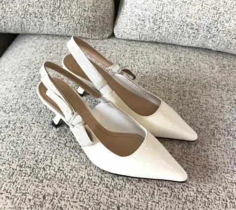 

Moraima Snc White Nude Black Patent Leather High Heel Shoes Women Summer Pointed Toe Slingback Sandals Fashion Dress Shoes