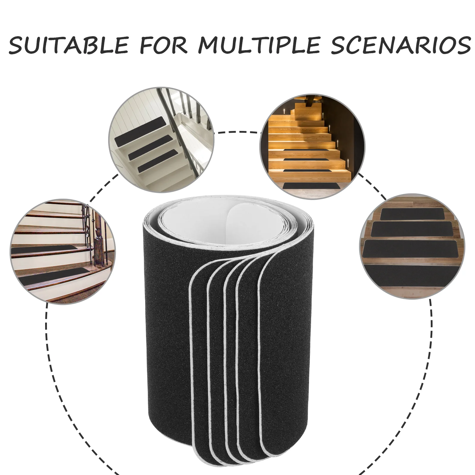 Fita anti-derrapante para escadas, Black Grip, tiras de segurança PVC, fitas ao ar livre, 5 pcs