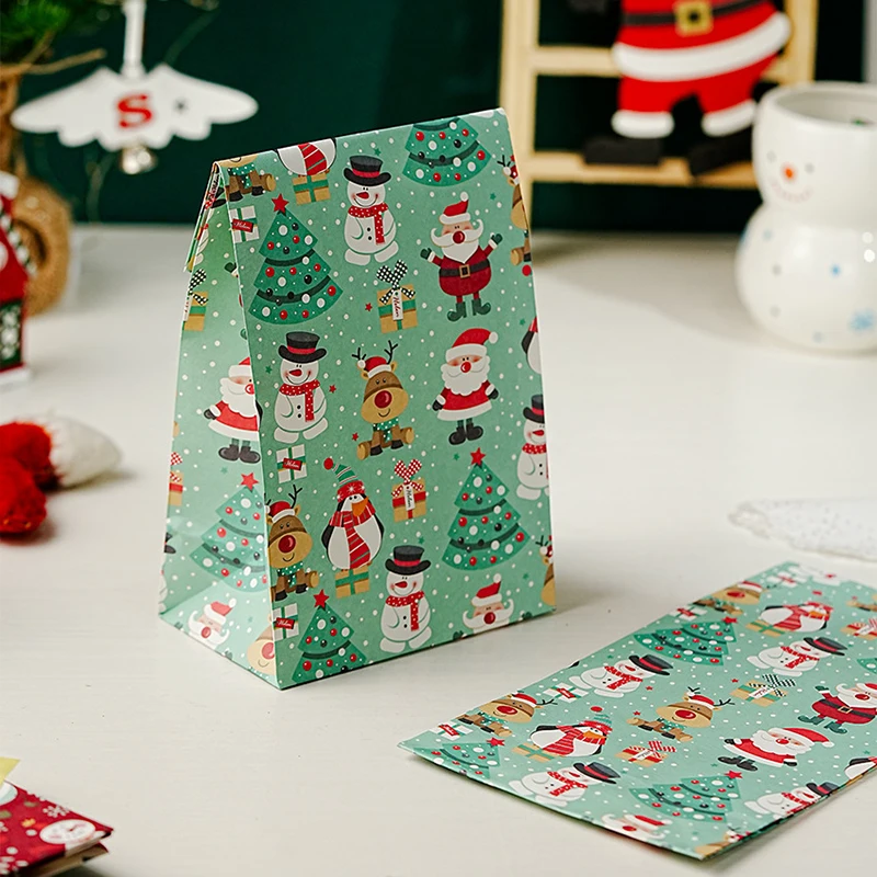 Gift Bags Christmas Gift Bags Christmas Candy Packaging 5pcs Christmas Kraft Paper Bags Snowflake Santa Claus Printing Candy Bag Cookies Packing Bags New Year Navidad Party Supplies