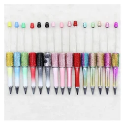 10pcs Diamond Beaded Pen Handmade DIY Beadable Ballpoint Pens Gift Colored Leopard Pattern Rhinestone Pen School Supplies