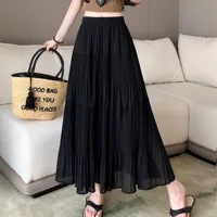 Plus Size Chiffon Skirt For Women Summer Skirt 2025 New Arrival High Elastic Waist Pleated A Line Long Skirt Large Size Skirts - Image 6