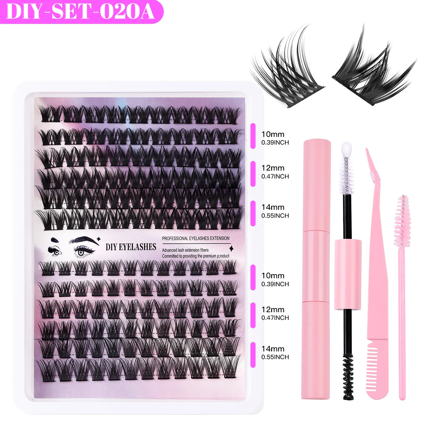 

126 Pcs Fluffy Volume False Eyelashes Bond and Seal Lash Remover Kit Individual Cluster 60D 80D 100D Natural Eyelash Extensions
