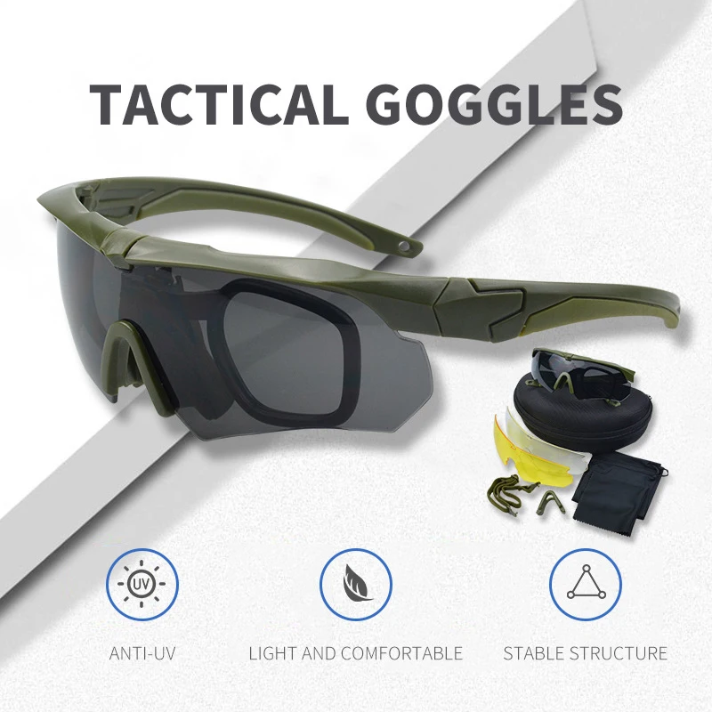 Military Tactical Goggles CS Airsoft Windproof Shooting Glasses HD 3 Lens Motocross Motorcycle Mountaineering Safe Glasses shooting glasses tactical goggles safety goggles