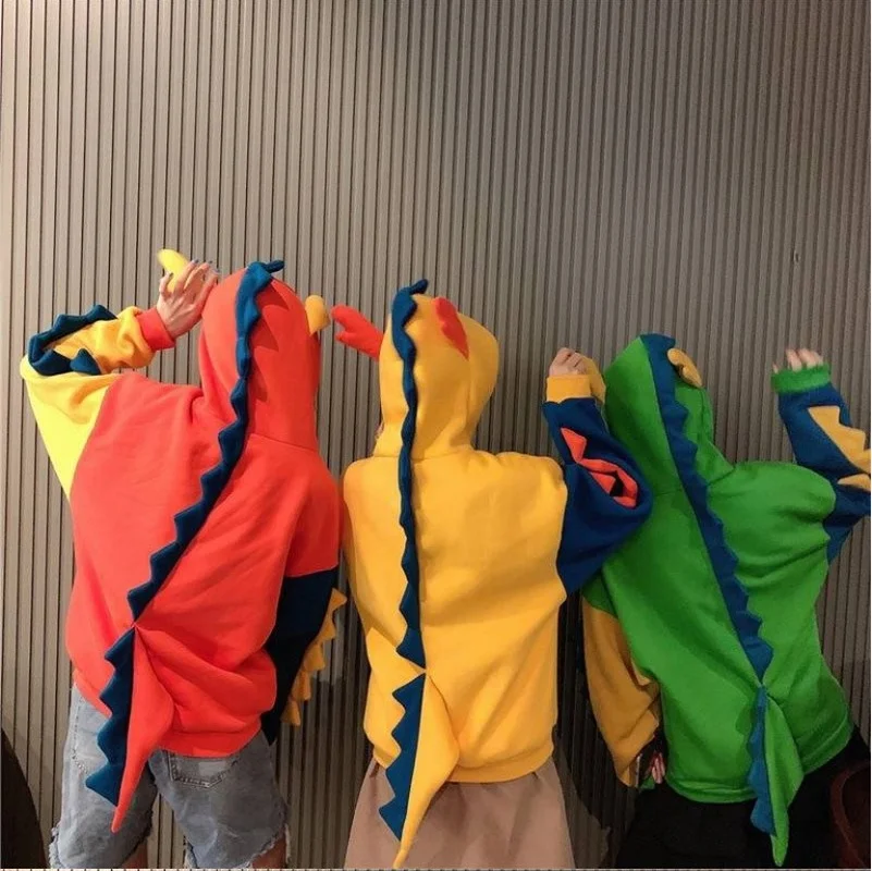 2023 Women Harajuku Loose Casual Cute Cosplay Pullovers Spring Fleece Hoodies Strange Girl Kawaii Dinosaur Hoodies Sweatshirts