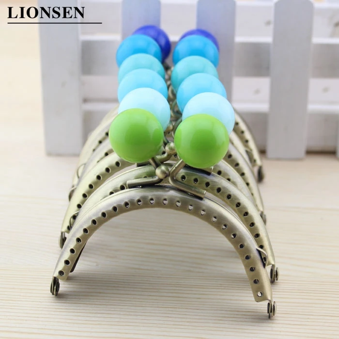 8.5cm Big beads Antique Bronze metal Purse Frame Handle for Clutch Bag Handbag Accessories Making Kiss Clasp Lock